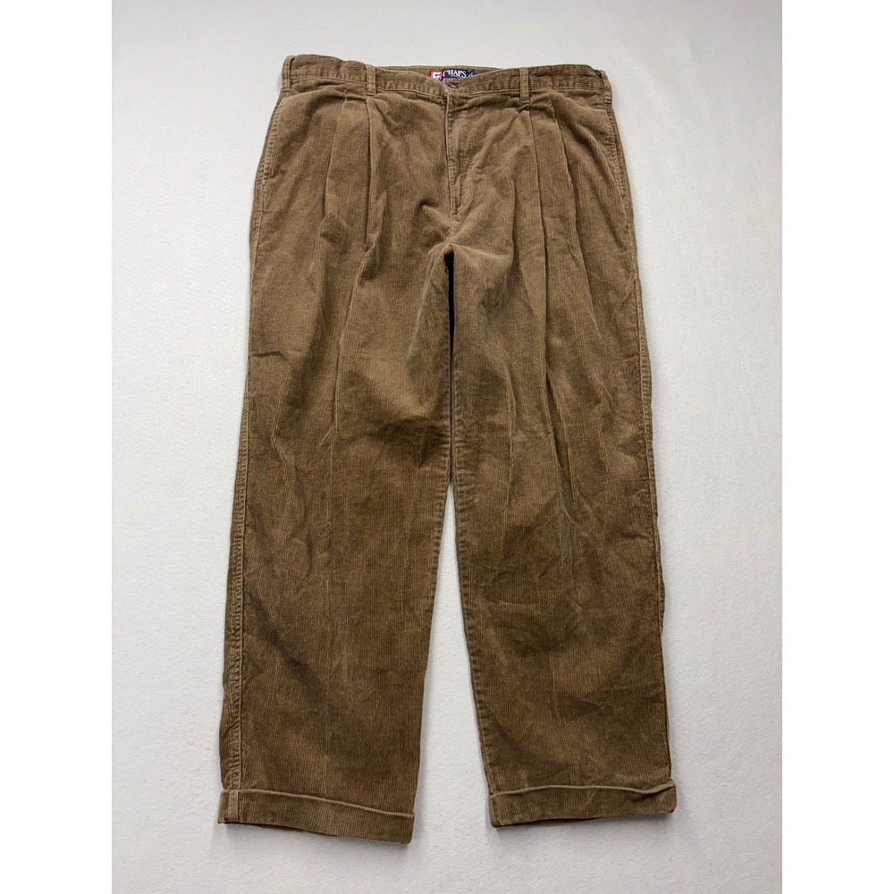 Chaps Ralph Lauren Corduroy Pants Mens 40x30 Brown Pleated Vintage 90s Cuffed